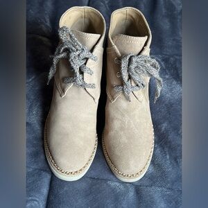 100% original CHANEL women’s Taupe Suede Desert Boots with Knit Laces